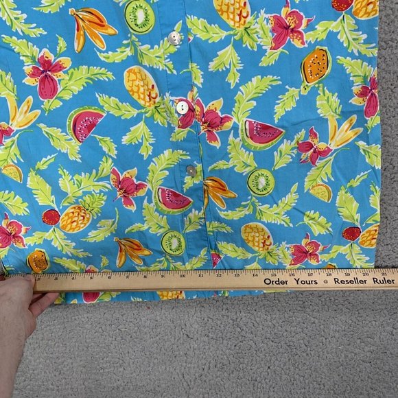Palm Lily Women’s Sleeveless Button Front Top Turquoise w/ Fruit Print Size 12 - Picture 8 of 10
